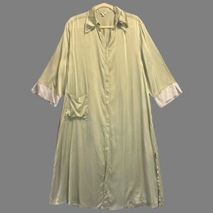 Kumi Kookoon 100% Silk Size Large Green Nightshirt Button Up Robe Kaftan Luxury
